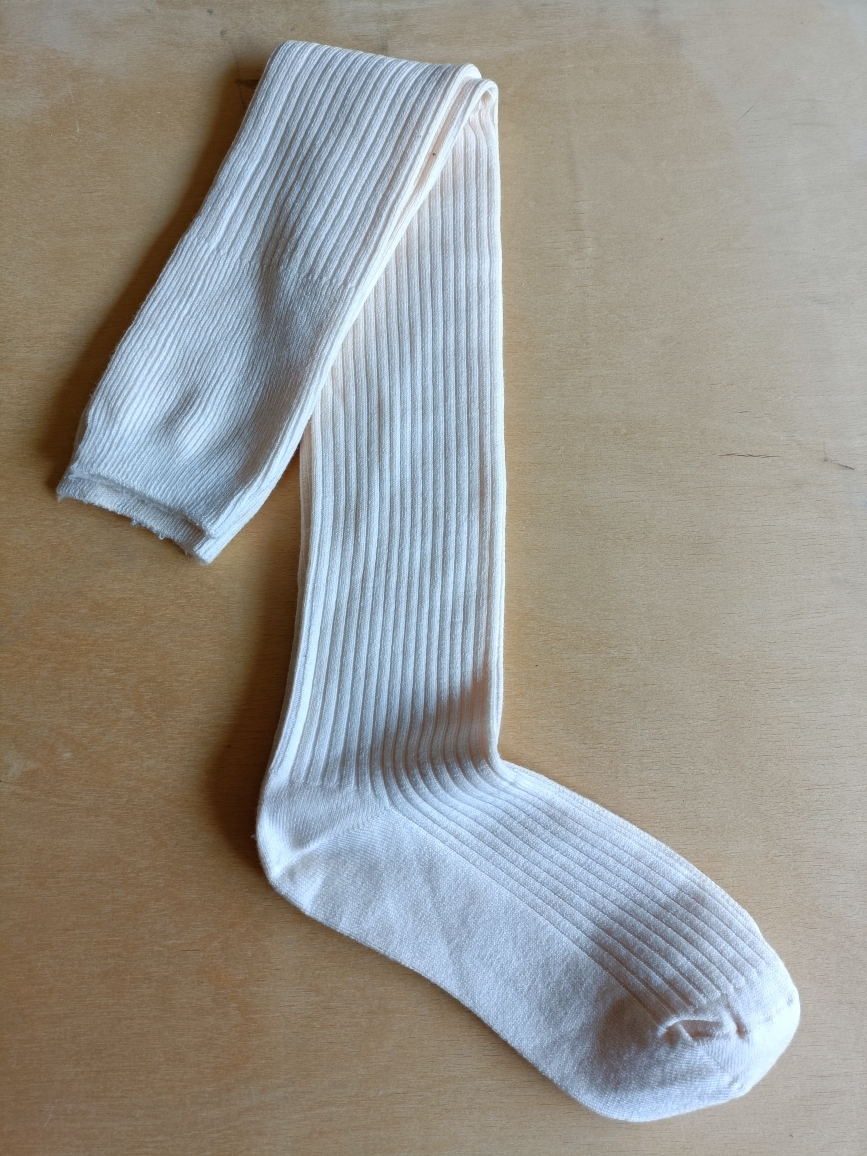 外贸出口日本女士过膝袜60厘米筒长羊绒竖条纹拉绒保暖奶白色