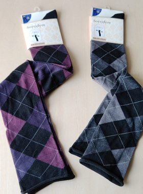 外贸出口女士过膝袜春秋款菱形纹长筒袜高筒胖腿松口黑色55厘米