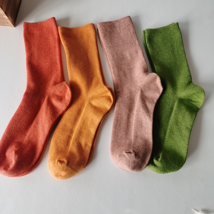 纯棉双针堆堆袜纯色中筒吸汗透气