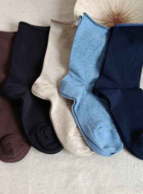 外贸女松口袜棉黑色卷边月子袜吸汗透气不勒腿孕妇妈妈袜老人袜