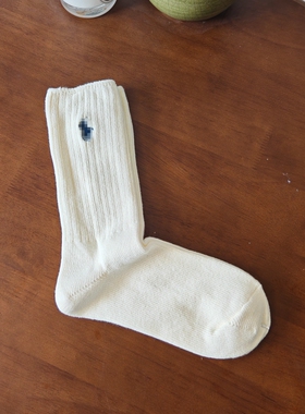 袜子女粗线松口袜中筒棉白色运动长袜日系复古女秋冬款潮