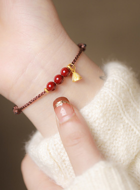 上岸好运莲莲朱砂莲蓬手链好运珠编织手绳女森系闺蜜送女友礼物