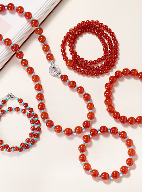 天然红玛瑙项链女新中式Chocker国风珠宝锁骨链本命年红玛瑙批发