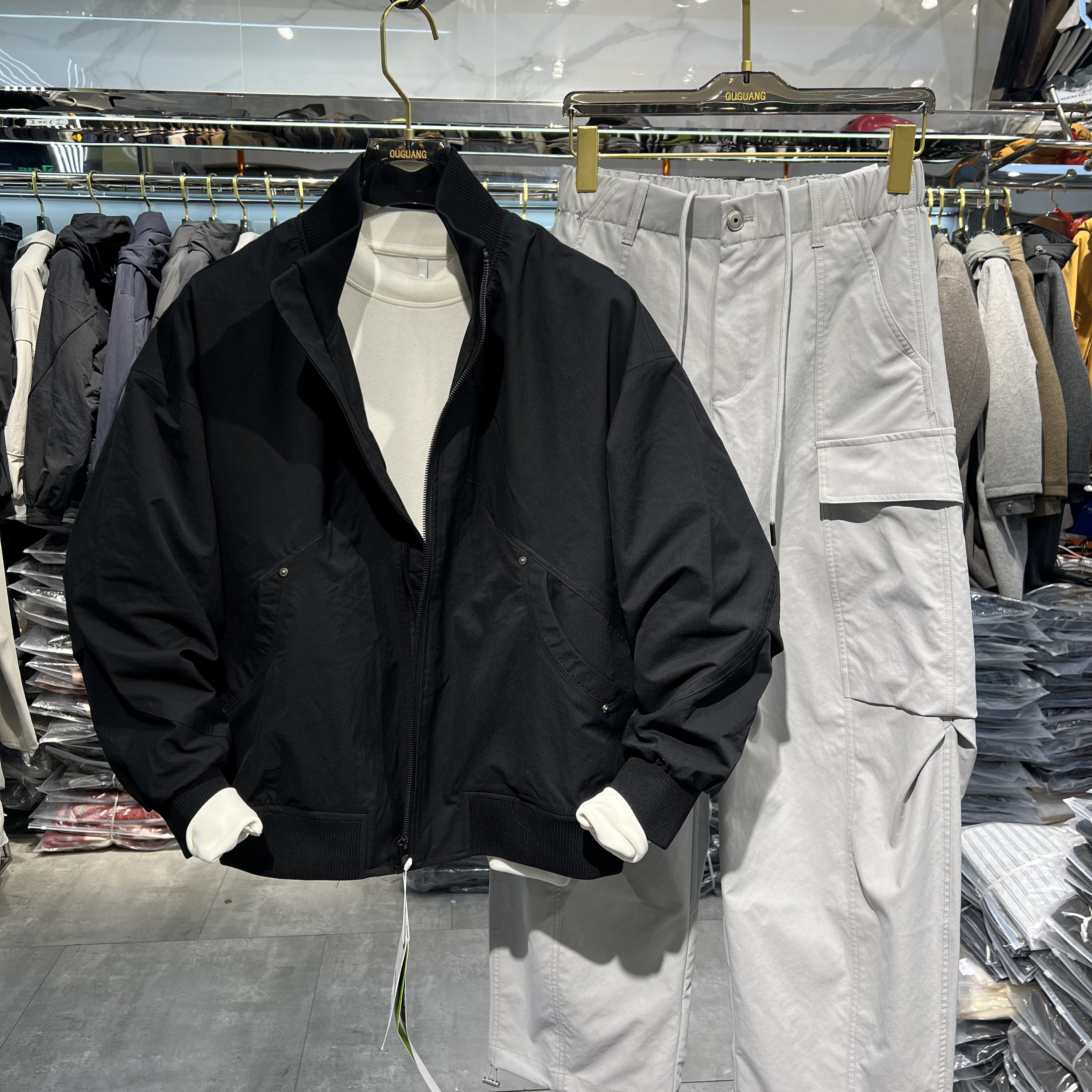 实体潮牌高级感立领针织拼接男士短款2026春秋新款廓形夹克潮外套