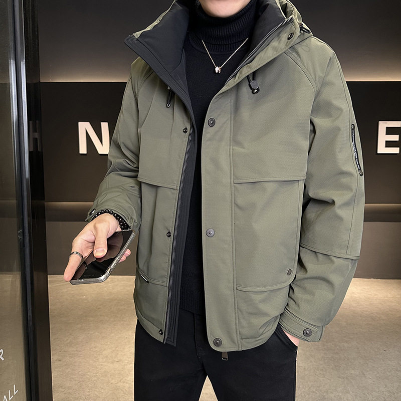 国标白鸭绒羽绒服冬季高级感男士连帽户外工装外套加厚绒保暖外套