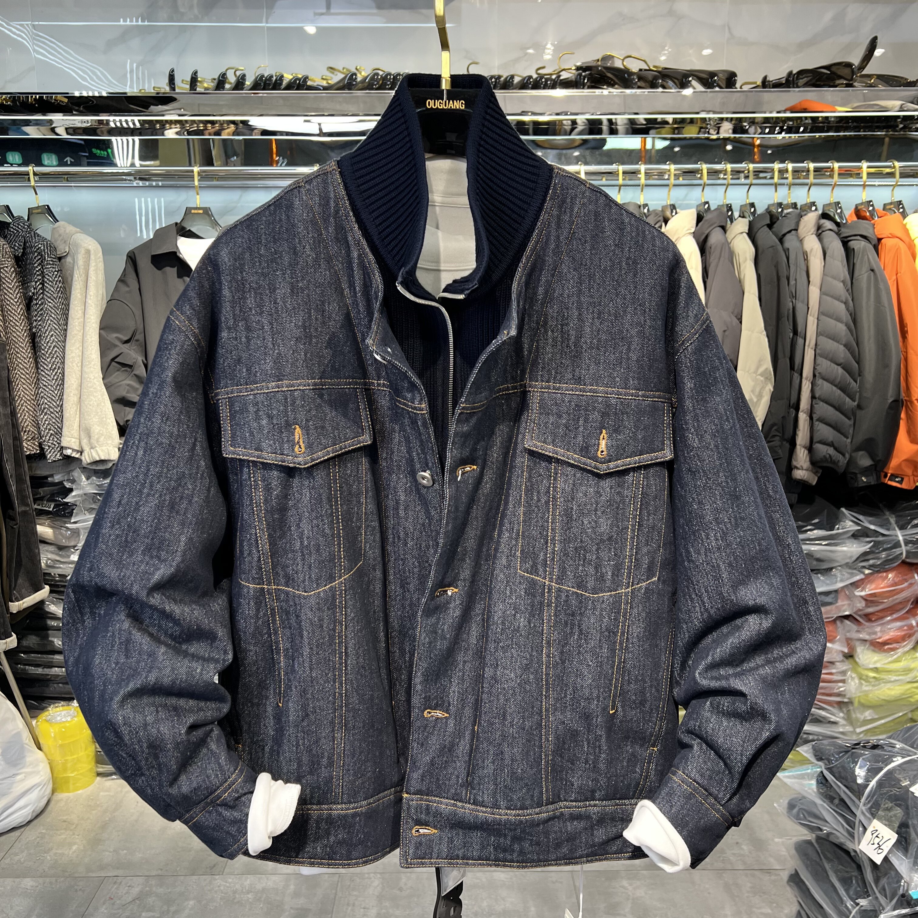 实体假两件工装牛仔白鸭绒90羽绒服男夹克外套冬季新款保暖外套男