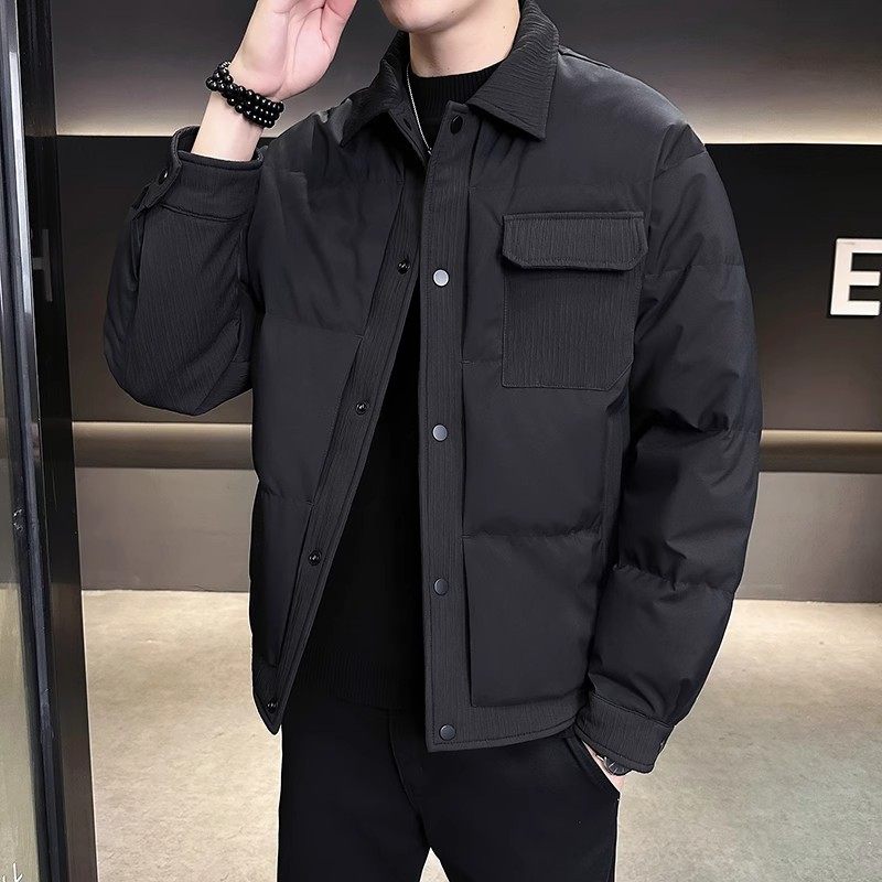 高级感拼接轻薄款羽绒服男士冬季2025新款时尚假两件翻领外套