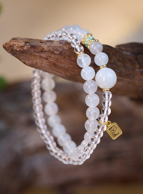 白水晶月光石双圈手链女好运手串手饰饰品轻奢高级感串珠工厂批发