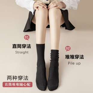 新品黑色袜d子女中筒袜纯棉夏季薄款堆堆袜ins潮网红春秋季长jk小