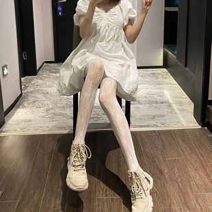 白色丝袜女薄款 袜渔网袜 蕾丝网红ins潮白丝性感防勾丝春夏季 连裤