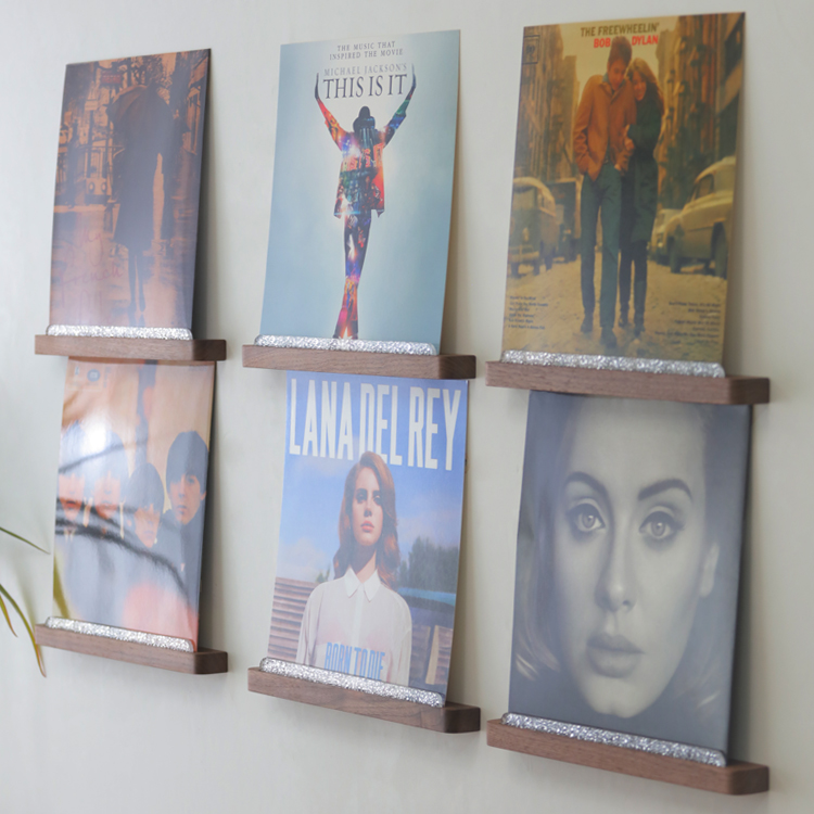 北美黑胡桃木LP黑胶唱片壁挂实木墙上展示架收纳架支架CD墙装定制