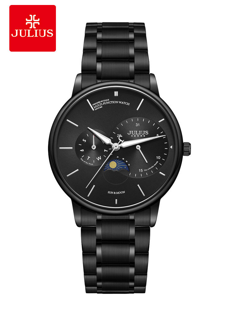 聚利时韩版酷帅时尚商务日历男士多功能防水钢带手表男JAH139