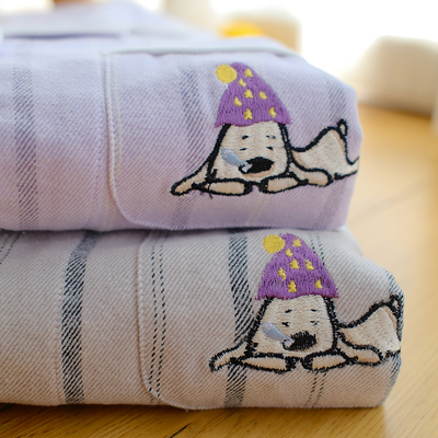 2025情侣睡衣秋冬季纯棉磨毛加绒加厚条纹野兽男女家居服套装