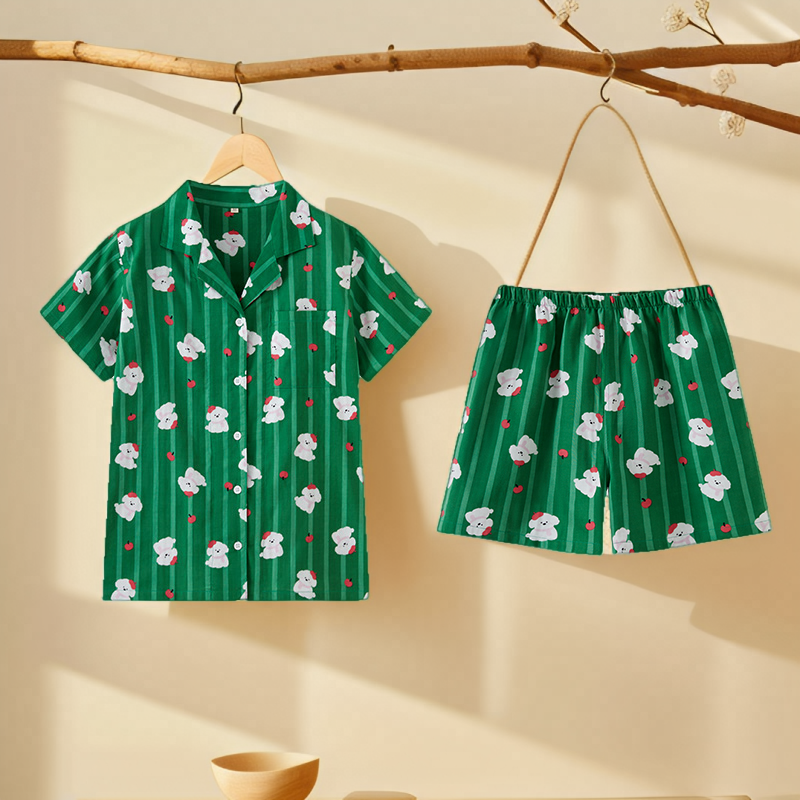 2025夏季新款睡衣女纯棉纱布短袖短裤卡通家居服可外穿套装夏