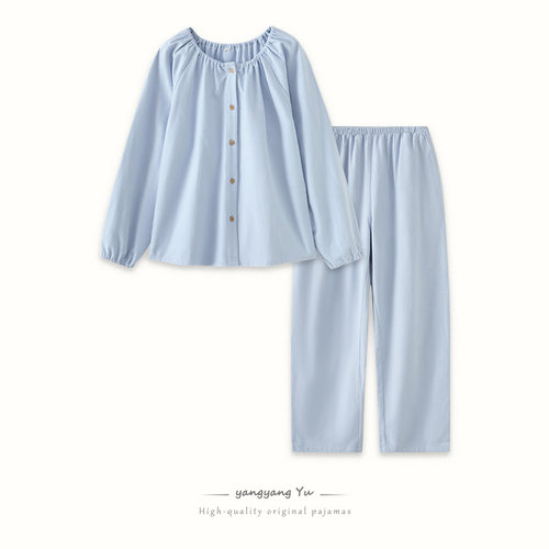 日系新款睡衣女士春秋冬季纯棉长袖家居服全棉可外穿套装大码