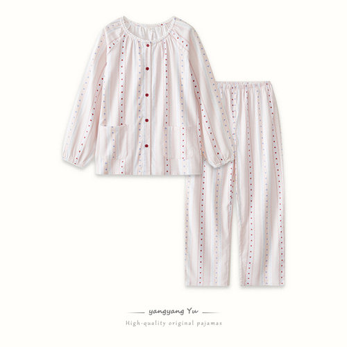 日系新款纯棉睡衣套装女款2026年春秋季大码全棉家居服两件套