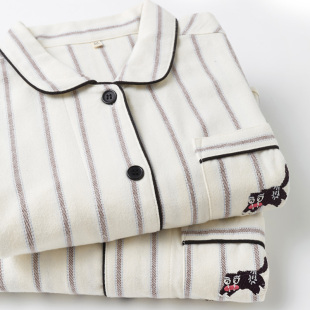 情侣纯棉女士磨毛绒布纯棉睡衣套装 家居服全棉加厚翻领秋冬 大码