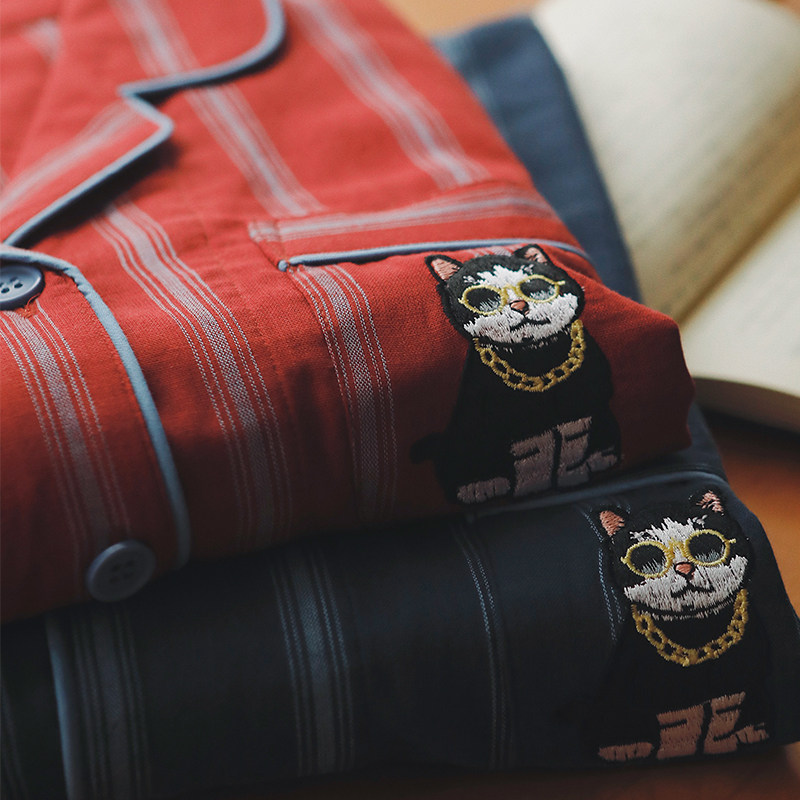 日系新款春秋新款情侣睡衣男款条纹野兽家居服纯棉纱布长袖套装,女士内衣/男士内衣/家居服,睡衣/家居服套装,淘宝优惠券,粉丝福利购,淘宝优惠卷