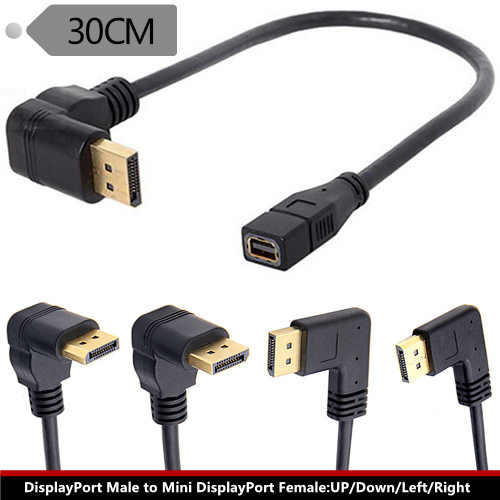 4K镀金mini Displayport转dp90度左右弯头线显卡接显示器连接线
