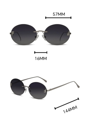 新款尼龙无框太阳镜女欧美时尚椭圆偏光墨镜户外遮阳镜渐进黑色