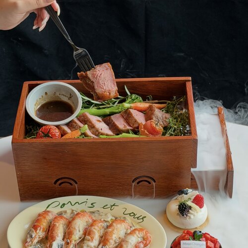 中式复古烟熏木盒餐具餐饮商用位上菜摆盘盒子烤肉牛排特色盛具