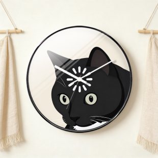 网红搞怪加载黑猫头猫脑过载趣味客厅卧室挂钟家用静音石英装饰钟