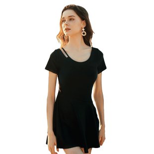 热浪泳衣女夏2025新款性感遮肚显瘦黑色保守连体裙式大码温泉泳装