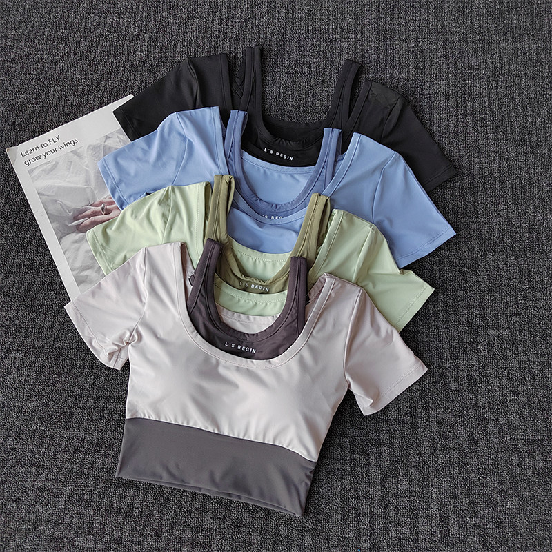 健身瑜伽服女带胸垫防震运动上衣透气速干短款跑步健身T恤夏新款,运动服/休闲服装,健身衣,淘宝优惠券,粉丝福利购,淘宝优惠卷