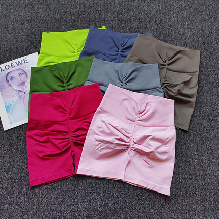 蜜桃短裤欧美后V腰健身裤女显瘦运动提臀训练三分裤高腰瑜伽热裤