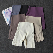 瑜伽裤 运动短裤 女双口袋免穿内裤 高腰收腹打底裤 女 四分健身裤 夏季
