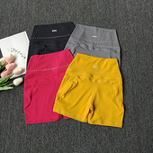 夏 透气速干跑步健身热裤 带口袋运动三分裤 女高腰提臀紧身瑜伽短裤