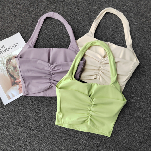 运动背心女外穿带胸垫防震健身文胸挂脖跑步速干美背瑜伽内衣夏季