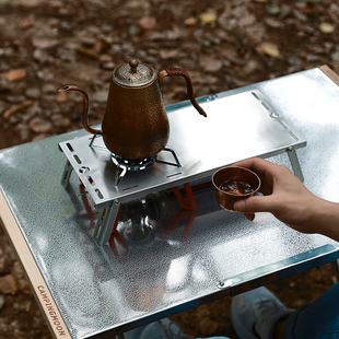 柯曼户外折叠咖啡茶桌耐热耐磨隔热不锈钢单飞小桌炉桌防风野餐