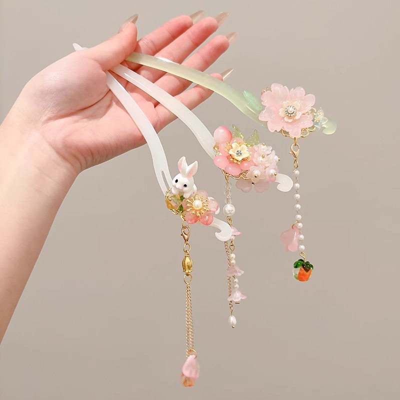 儿童古风汉服发簪女童新中式发饰盘发发钗小女孩步摇流苏簪子头饰