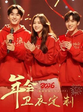 马年红色厚棉T年会工作服班服定制公司企业周年团体团建logo连帽