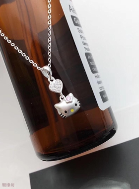 925新款全新纯银心形小猫咪项链