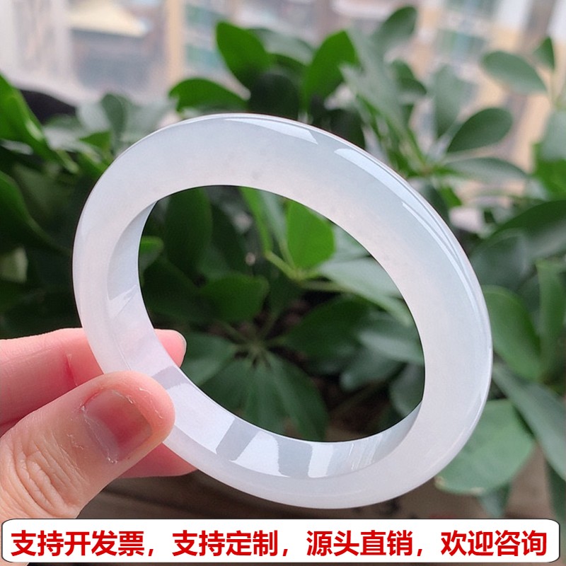 缅甸A货天然翡翠 老坑冰种白月光正装正圈手镯55-56圈口
