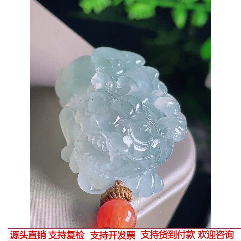 缅甸天然A货玉石翡翠挂件 精雕老坑冰种起胶貔貅吊坠