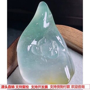 缅甸天然A货玉石翡翠 老坑冰种木那雪花棉一品清莲吊坠