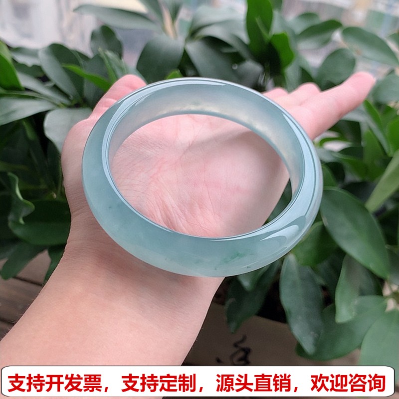 缅甸A货天然翡翠老坑高冰种晴水飘花宽边正圈手镯60-61大圈口完美