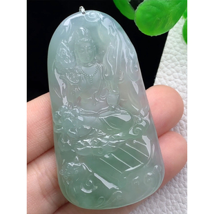 缅甸天然A货玉石翡翠 老坑冰种 手工精雕 虚空藏菩萨牌吊坠