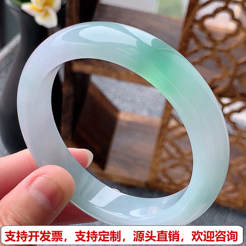 缅甸A货天然翡翠 老坑冰种晴绿正装正圈手镯57-58圈口 完美