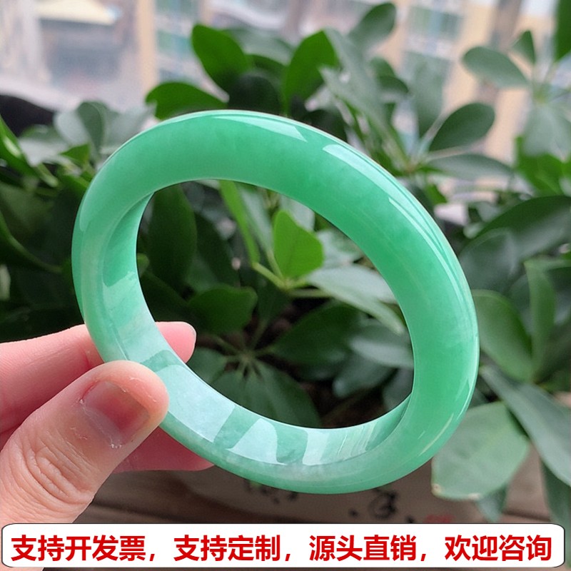缅甸A货天然翡翠 老坑冰种满绿正装正圈手镯58-59圈口