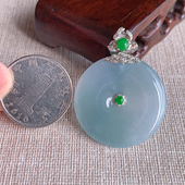 18K金镶平安扣吊坠 手工精雕 缅甸天然A货玉石翡翠 老坑冰种