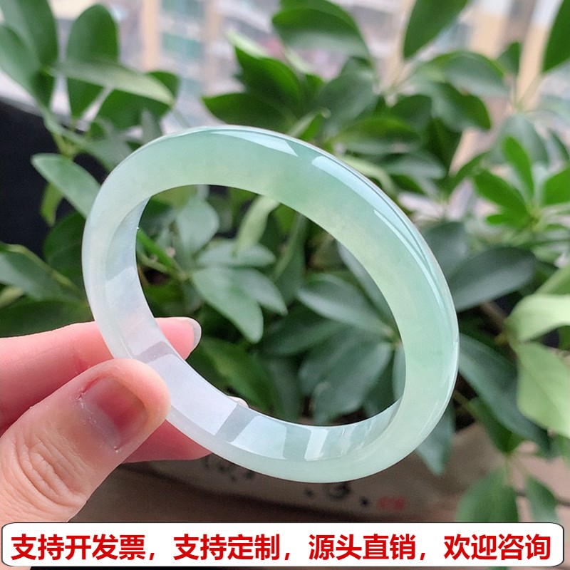 缅甸A货天然翡翠 老坑冰种晴水正装正圈手镯55-56圈口 完美