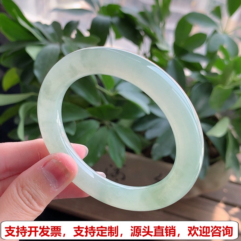 缅甸A货天然翡翠 老坑冰种晴水圆条手镯56-57圈口 完美