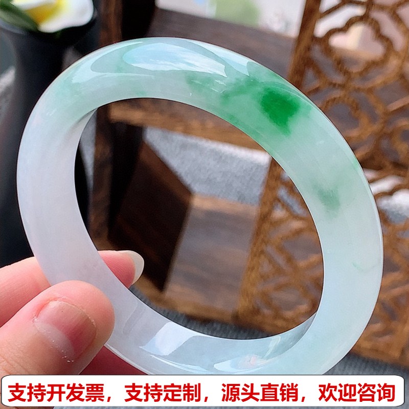 缅甸A货天然翡翠 老坑冰种飘阳绿正装正圈手镯58-59圈口 完美