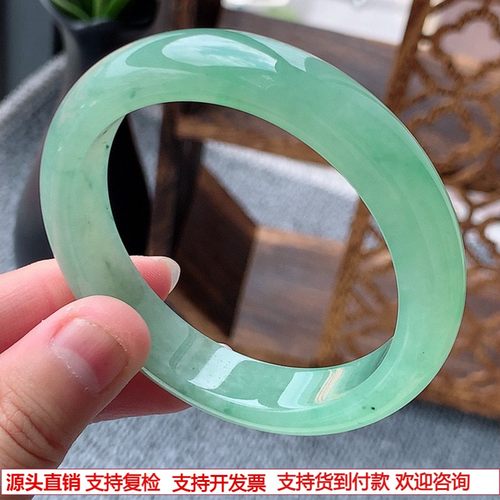 缅甸A货天然翡翠 老坑冰种满绿飘花正装正圈手镯54-55圈口