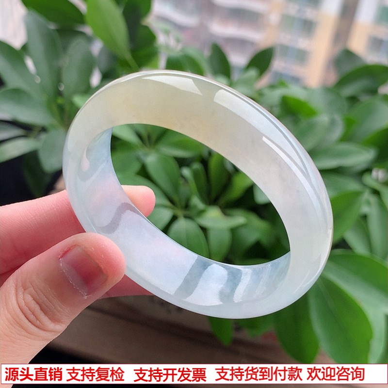 缅甸A货天然翡翠老坑高冰种飘黄翡轮胎宽边贵妃手镯53-54圈口