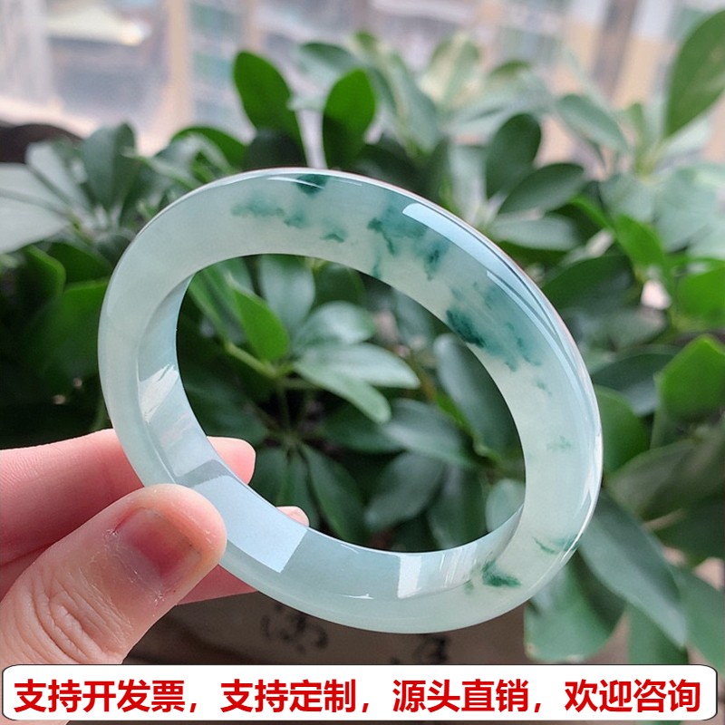 缅甸A货天然翡翠 老坑冰种飘花正装正圈手镯55-56圈口 完美